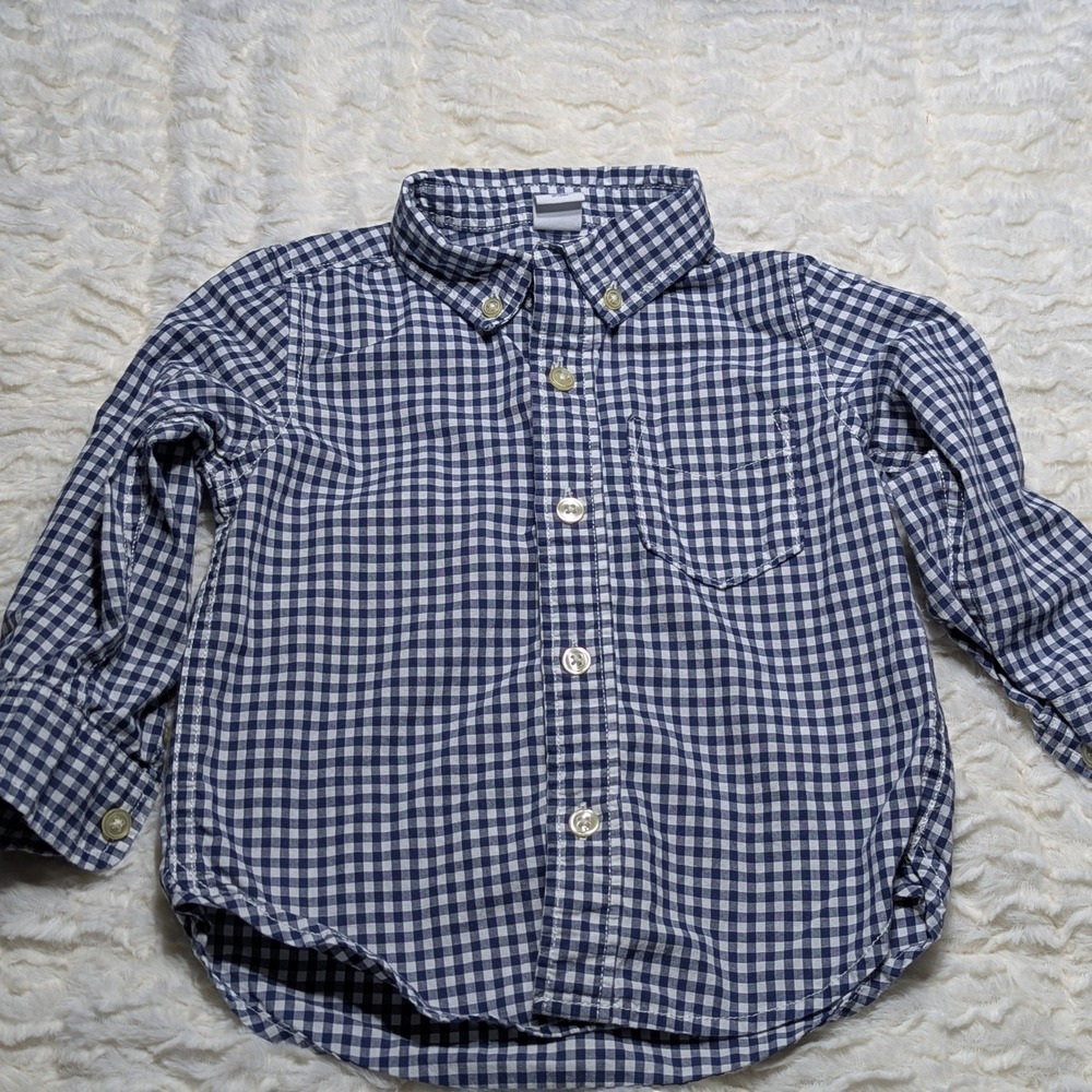 Baby Gap Toddler Boys Navy‎ Gingham Button Down Shirt 18–24M
